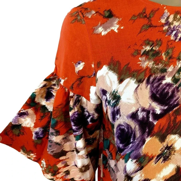 H&M Watercolor Floral Shift Dress Women Size 6 Bell Sleeves Casual Viscose - Picture 9 of 16